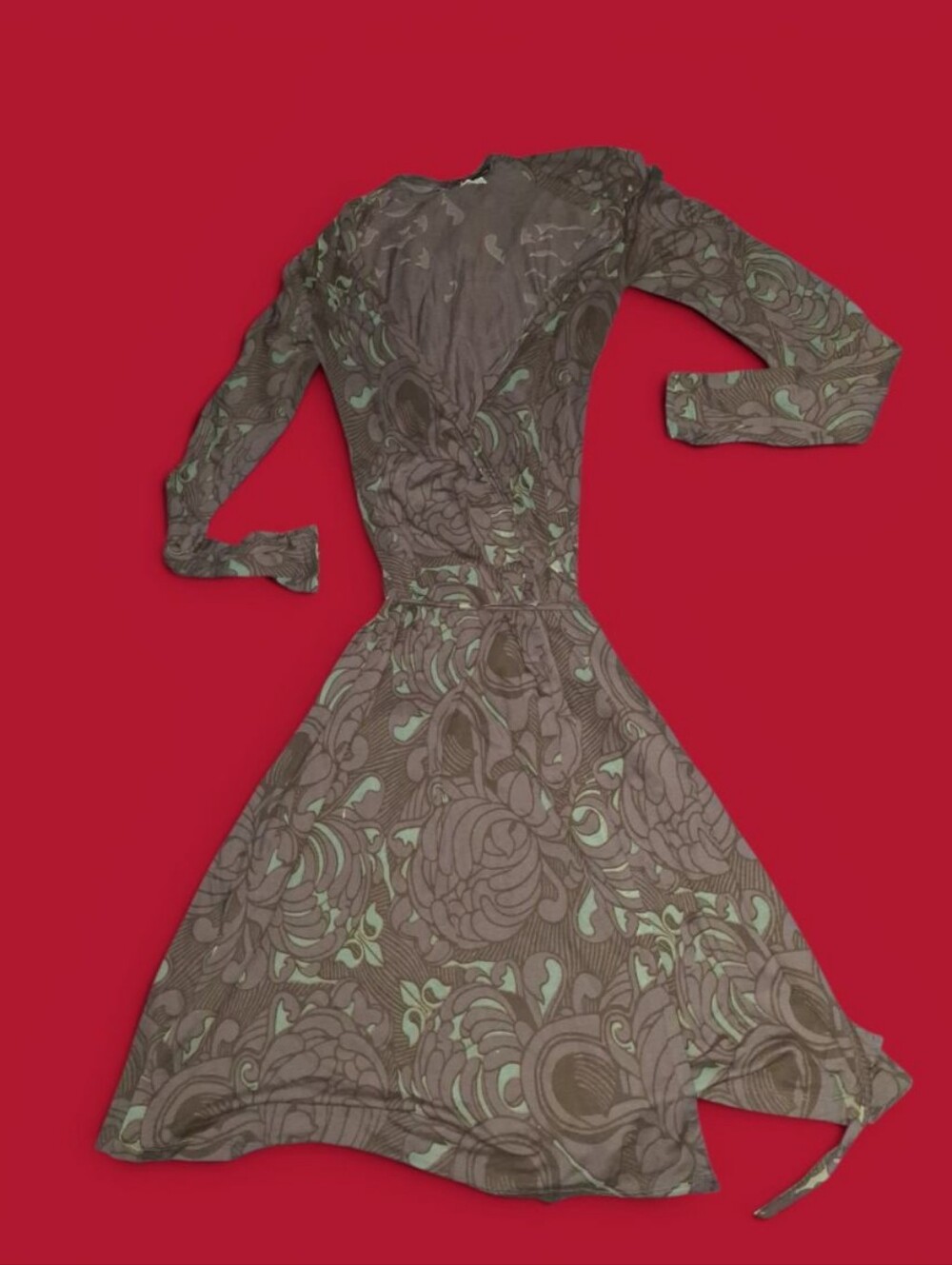 French Connection Green Floral Long-Sleeve Wrap Dress